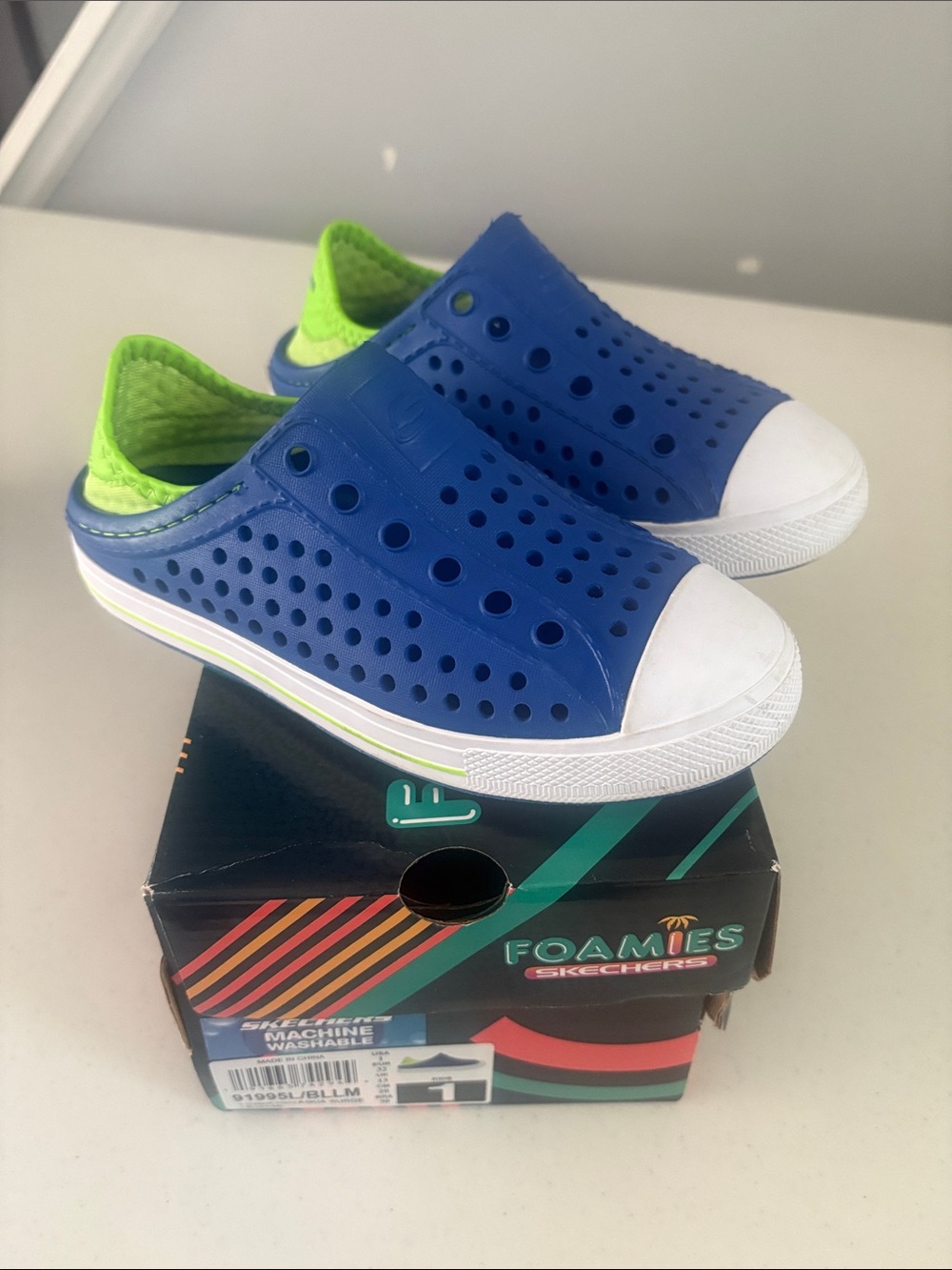 Skechers Kids Perforated Slip-On Water Shoes in Blue & Neon Green